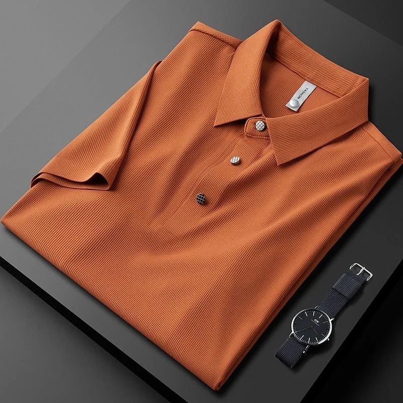 Orange Waffle Knit Casual Textured Half Sleeve T-Shirt